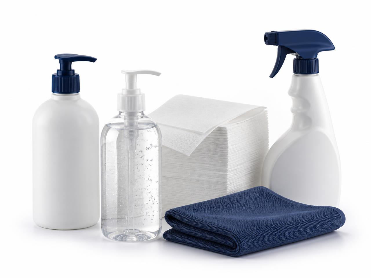 Sabonete líquido, álcool em gel e papel toalha para escritórios