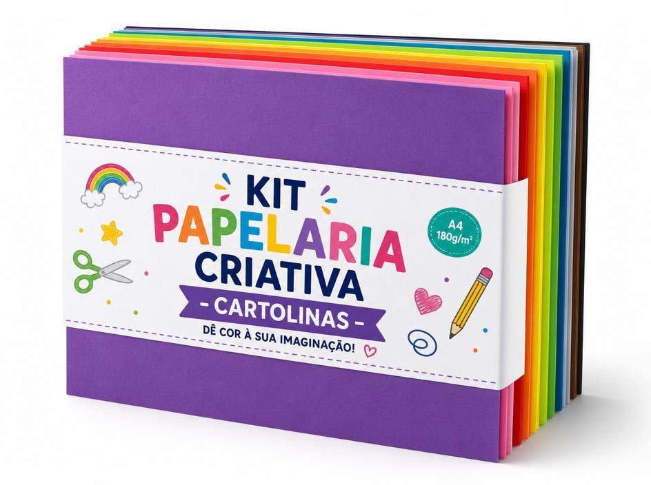 Kit de papelaria, cartolinas e materiais de atividade